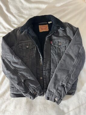 Levi's Washed Black Sherpa Trucker Jacket